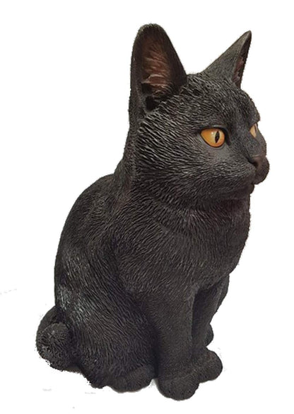 Real Life Black Sitting Cat | Highly Detailed Home or Garden Ornament | XRL-SC37-B