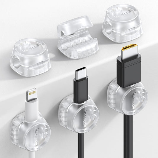 Lamicall [6 Pack] Spring Cable Holder Clips - No-residue Cord Management, Wire Holder Organiser, Desk Tidy, Cable Keeper for USB, HDMI, Wall, PC, Car,