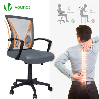 VOUNOT® Ergonomic Office Desk Computer Chair, Executive Swivel Chair with Armrest & Back Support for Home Office, Grey