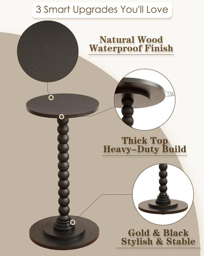 Apetaccat Round Side Table, Drink End Table with Solid Wood Leg, Small Side Tables for Living Room, Bedroom, Study, Black