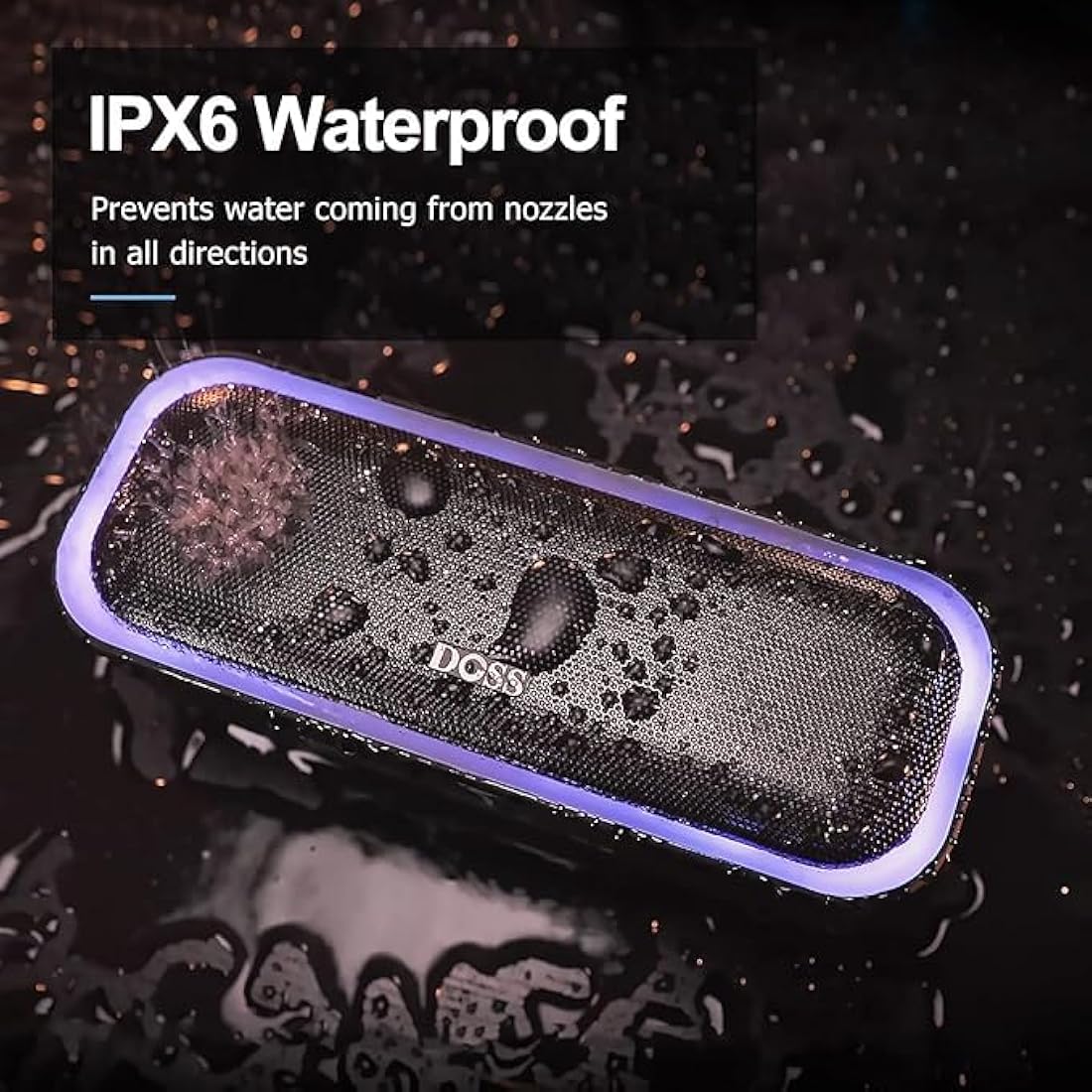 DOSS SoundBox Pro Bluetooth Speaker with 20W Stereo Sound, Active Extra Bass, 20H Playtime, IPX6 Waterproof, TWS Pairing, Multi-Colors Lights, Portable for Hiking, Camping, Beach, Outdoor, Party-Black