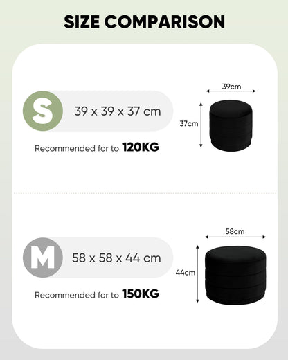 Bonlife Large Storage Ottoman Round - Folding Foot Rest with Hidden Storage, Black Velvet 58x58x44cm for Living Room, Bedroom & Hallway