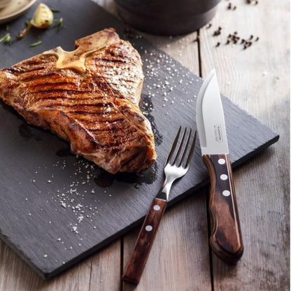 Tramontina Steak Forks, 6 Piece Jumbo Fork Cutlery Set with Wooden Handles, ?Camping, Kitchen, Rustic, Dishwasher Safe, 29899167