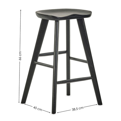 Julian Bowen Mulu Bar Stool, Solid Oak, Black - H66 x W45 x D39.5cm