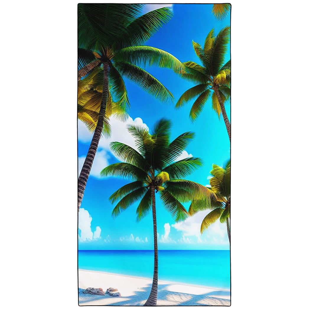 YISUMEI Blue Sea Coconut Tree Beach Towels for Adults Extra Large 180x90cm, Microfibre Quick Dry Towel for Travel Swimming Camping Sports