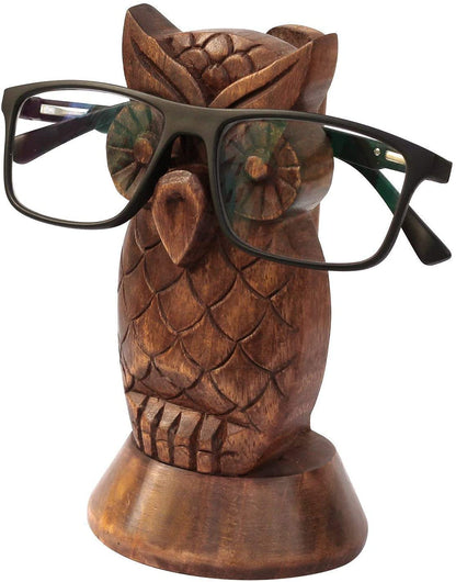 Ajuny Handcrafted Wooden Eyeglass Spectacle Holder - Handmade Owl Design Eyewear Wood Display Stand