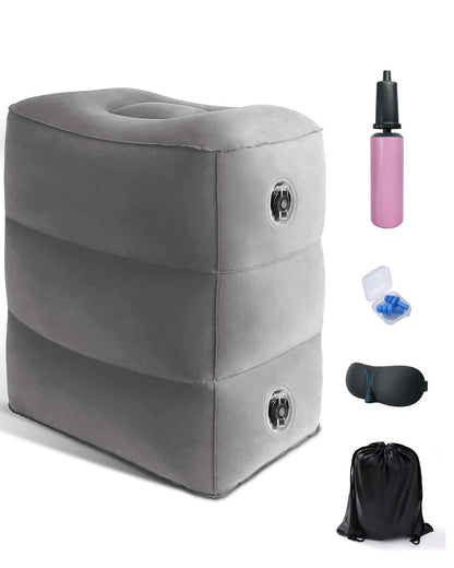 Inflatable Travel Foot Rest Pillow,Airplane Travel Pillow, Office Footrests, Adjustable 3 Layers Height Leg Rest Pillow