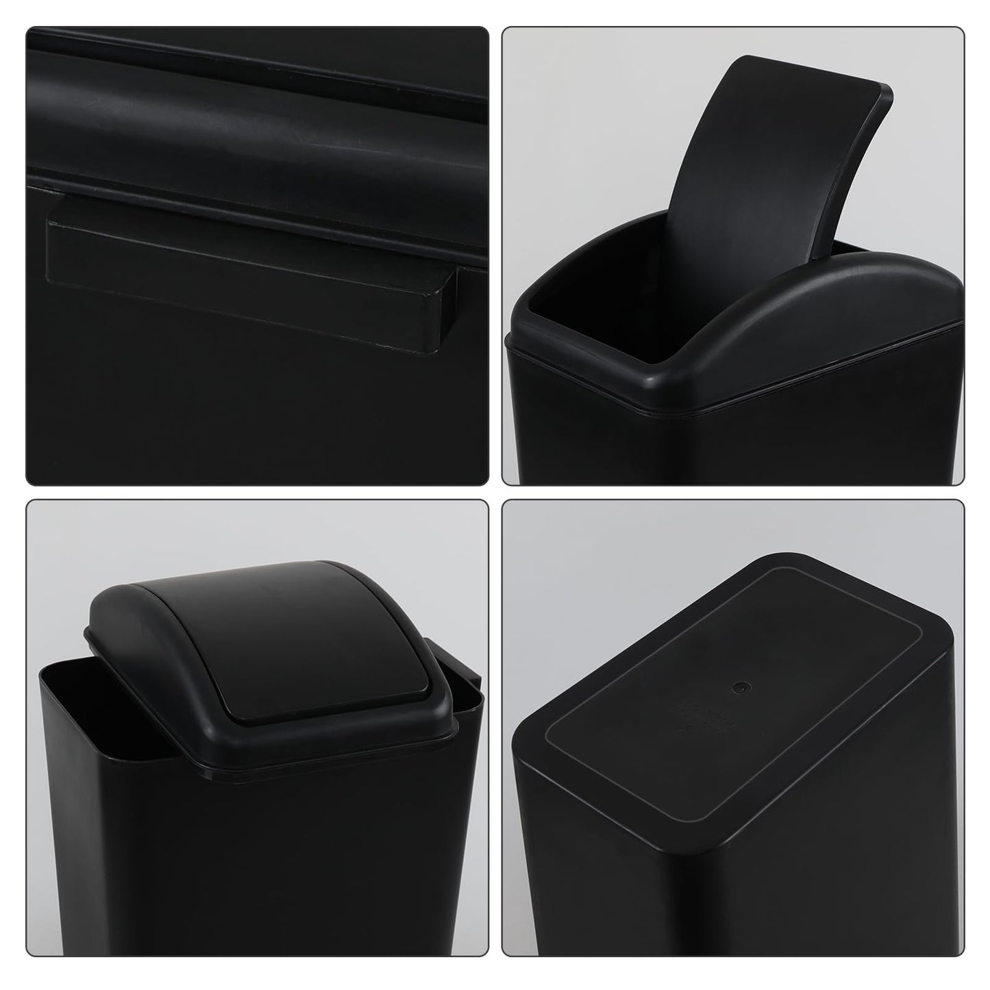 Afromy 15L Plastic Swing Top Trash Can, Slim Garbage Can, Black