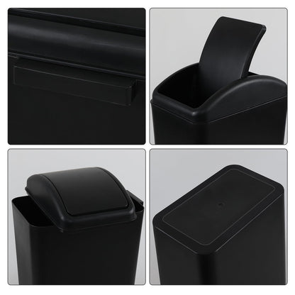 Afromy 15L Plastic Swing Top Trash Can, Slim Garbage Can, Black