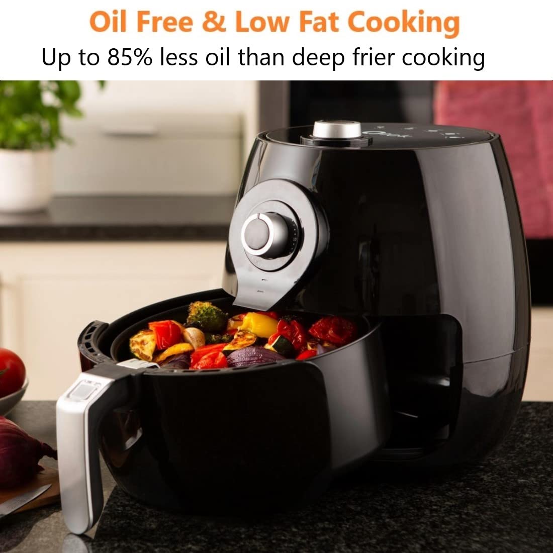Otek 4.5L Air Fryer | 1450W | Low Fat | Healthier Oil Free Frying | Compact Cooker Oven | Timer | Rapid Heating & Air Flow Circulation | Adjustable