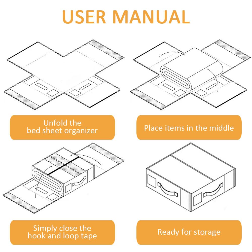 WANGIRL 6 Pack Bed Sheet Organiser Folding Storage, Linen Bedding Organiser Box with Zip for Sheets, Duvet Covers, Clothes, Towels and Blankets (Grey)