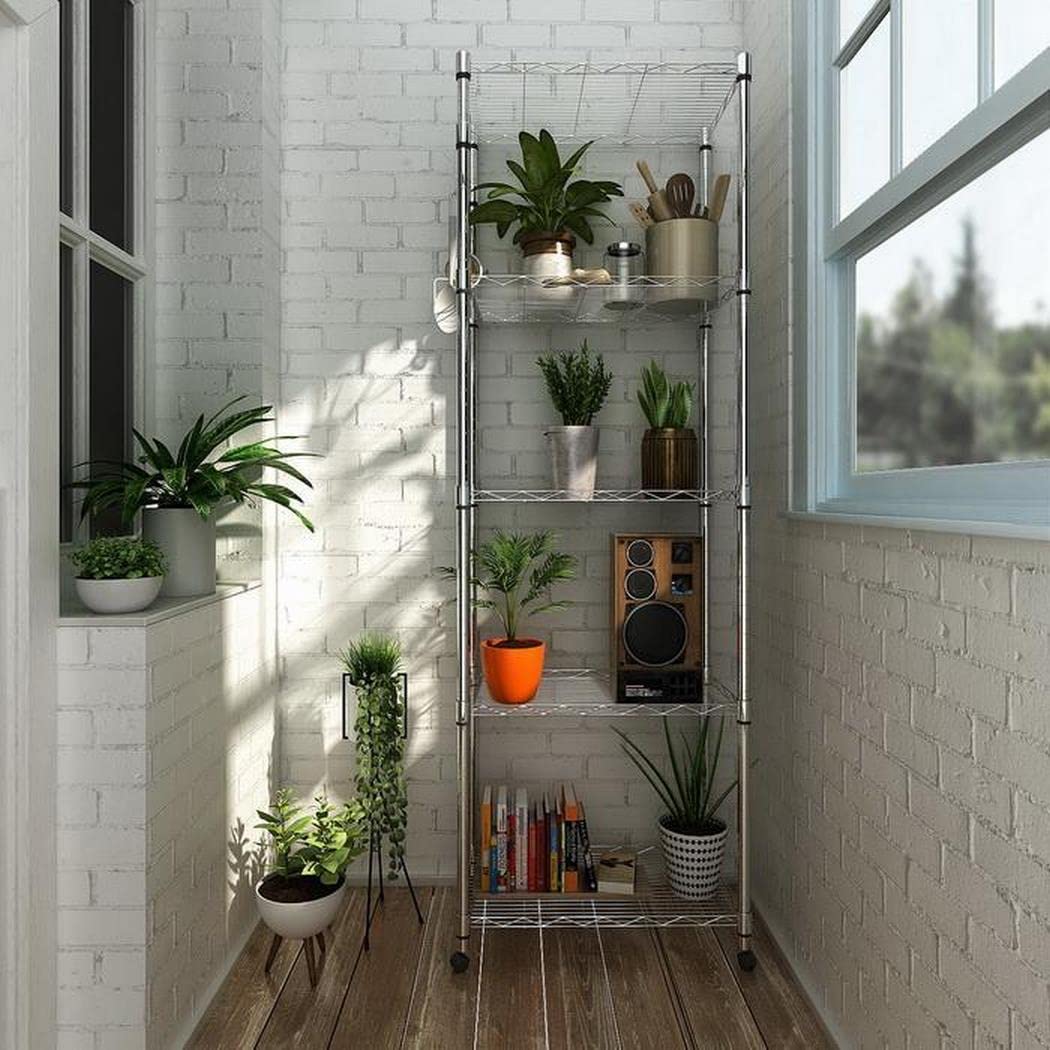 5 Tier Wire Shelving Units on Wheels, Height Adjustable Wire Rack Shelving, Storage Shelves with Casters for Bathroom, Kitchen, Pantry, 59x35x183 cm,