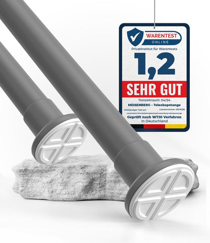 MEISENBERG Shower Rail Gray, Tension Rods for Curtains 40-70 cm | 16-28 inch - Ø 25 mm Diameter, No Drill Extendable Telescopic Pole - for Bathroom