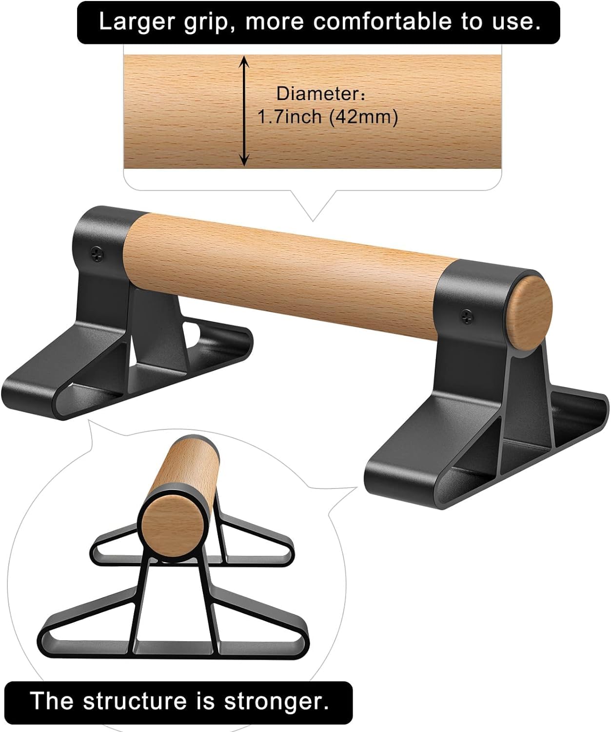 SELEWARE Wood push up bars Parallettes bars Anti-slip Handstand Bars for Calisthenics, Fitness, Floor workouts Solid Wood with Sturdy Metal Bracket,