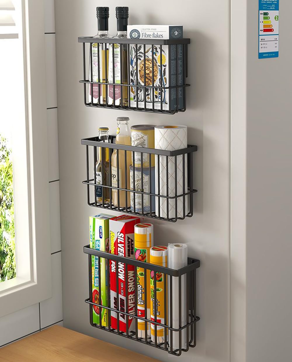 EigPluy 3 Pieces Kitchen Cabinet Door Storage Box, Self-Adhesive Storage Box, Wall Mounted Metal Storage Boxes,Cabinet/Bathroom/Fridge Small Items