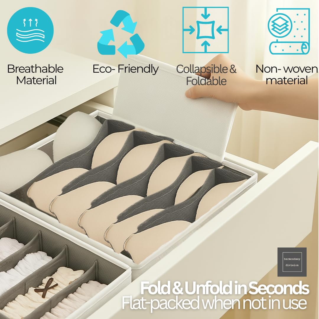 Bermondsey Division Set of 5 Drawer Organiser Divider White Charcoal Grey Drawer Divider Clothes Drawer Organisers Wardrobe Organiser Underwear