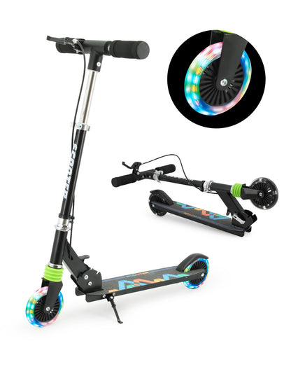 TENBOOM Scooter with Handle Brake for Kids Ages 4-7, Light Up Wheels Gift for Girls Boys Ages 6-12, Easy Folding with 3 Levels Adjustable Handlebar