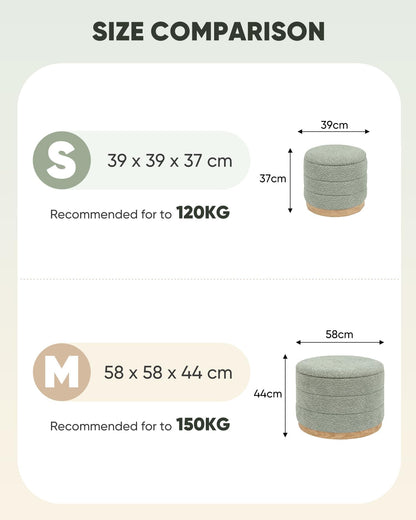 Bonlife Round Chenille Storage Ottoman, Folding Footstool with Table Top, 58x58x44cm, Load Capacity 150kg