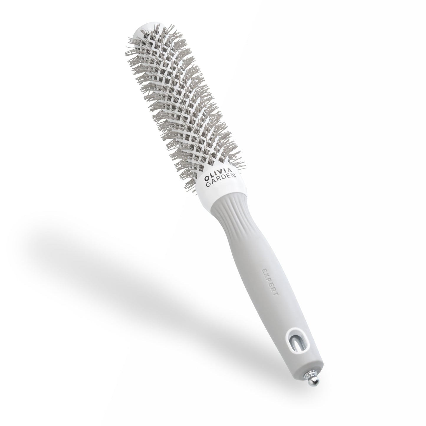 Olivia Garden Expert Blowout Speed ? White & Grey - 25 - Ceramic Coated Round Brush with Extra Long Barrel for 25% Faster Blowouts