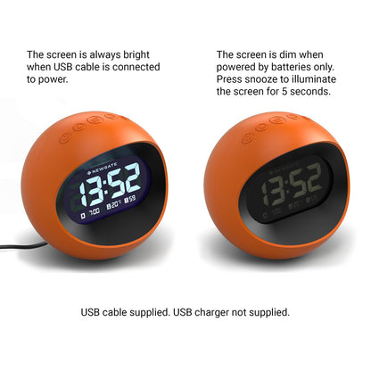 NEWGATE Earth Centre Bedside Digital Alarm Bedroom Accessories-LCD Display-Desk Clock, Acrylic, Orange, cm