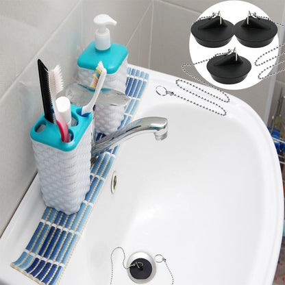 Lxtness 3 Pcs Universal Rubber Bath Plug and Chain - Bathroom Sink Plug Drain Stopper 45mm with Stainless Steel S Hook Chain 400mm Length