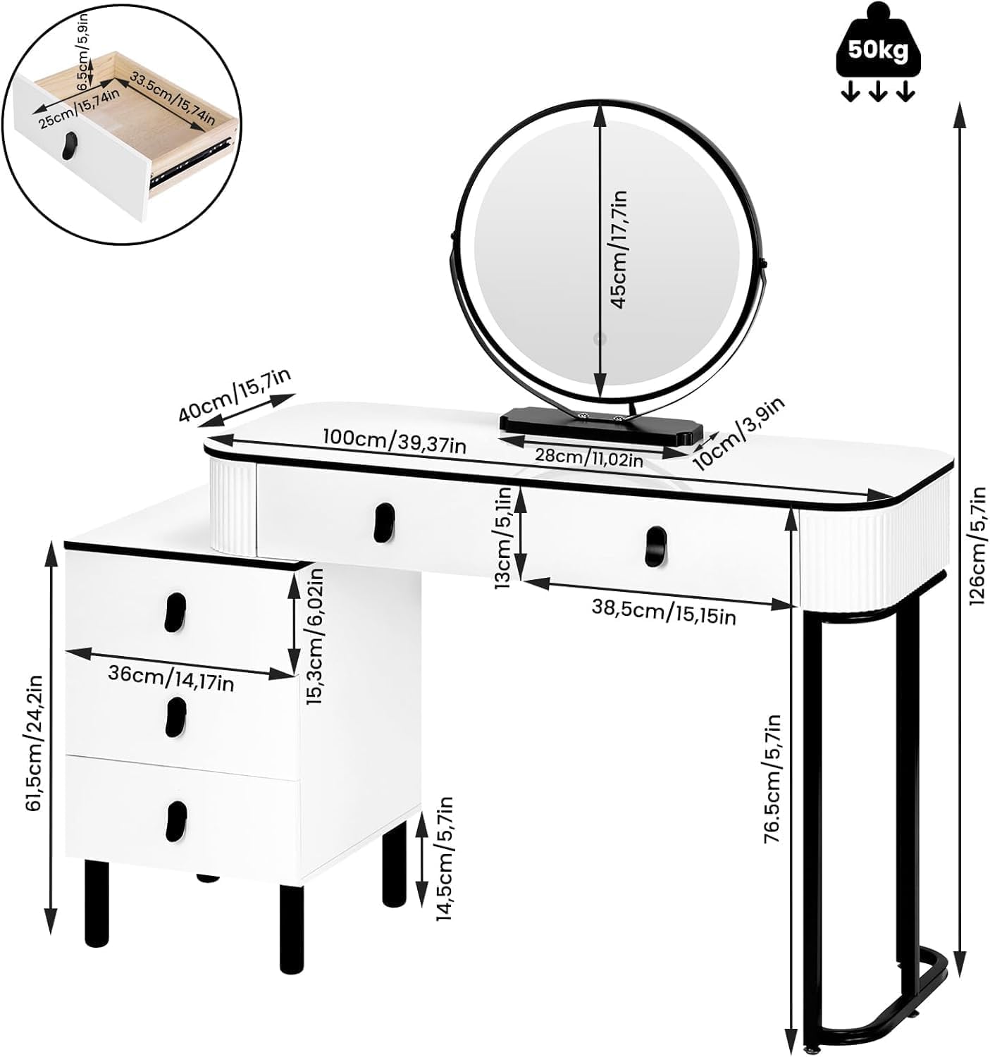 WOLTU Dressing Table, Vanity Desk, with Swivel Vanity Mirror