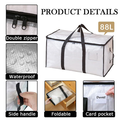 4Pcs Extra Large Moving Storage Bag with Zips Clear Wardrobe Organizer Tote