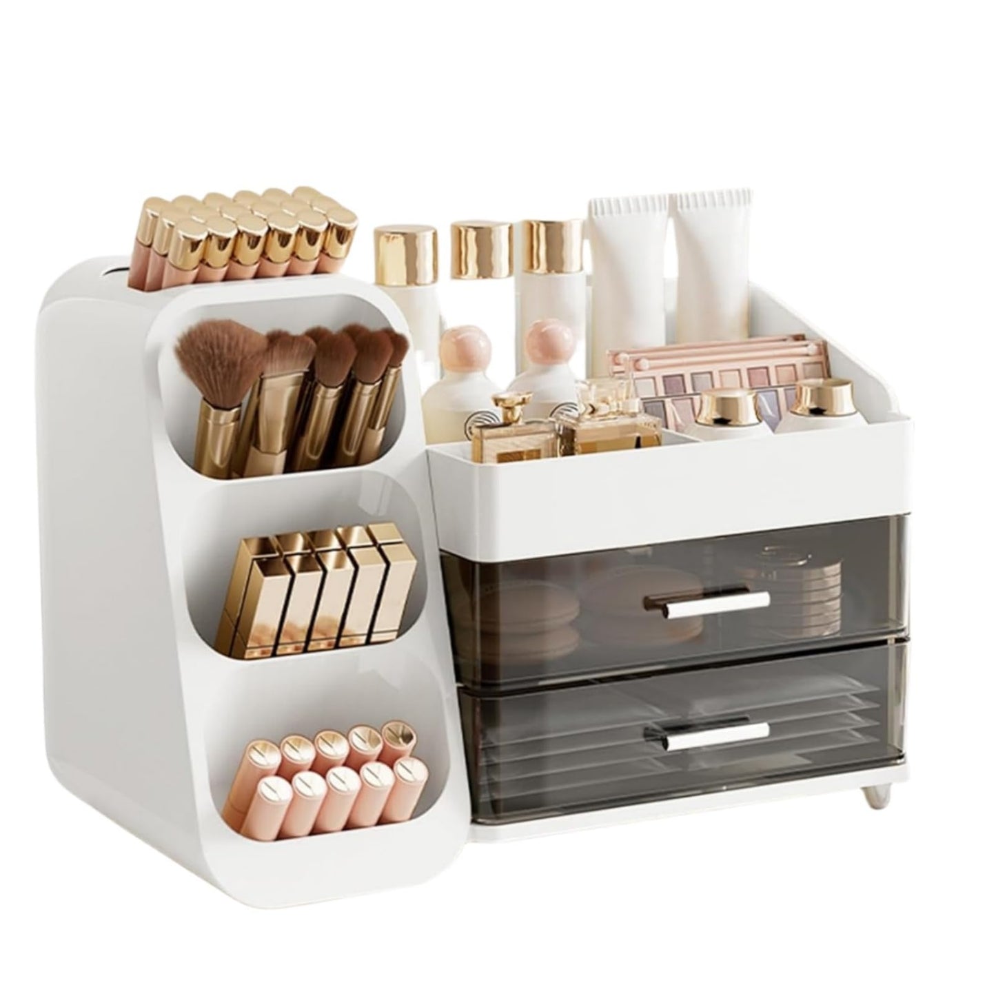 Yieseang Makeup Organiser for Dressing Table with Brush Holder,Skincare Organizer with Drawers,Vanity Organiser for Bathroom,Desk,Countertop,Cosmetics