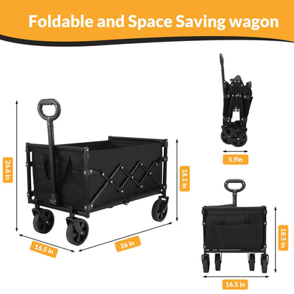 RYGEO Festival Trolley Foldable Utility Wagon Cart with Wheels and Telescopic Handle for Gardening, Camping, Shopping and Outdoor Sport