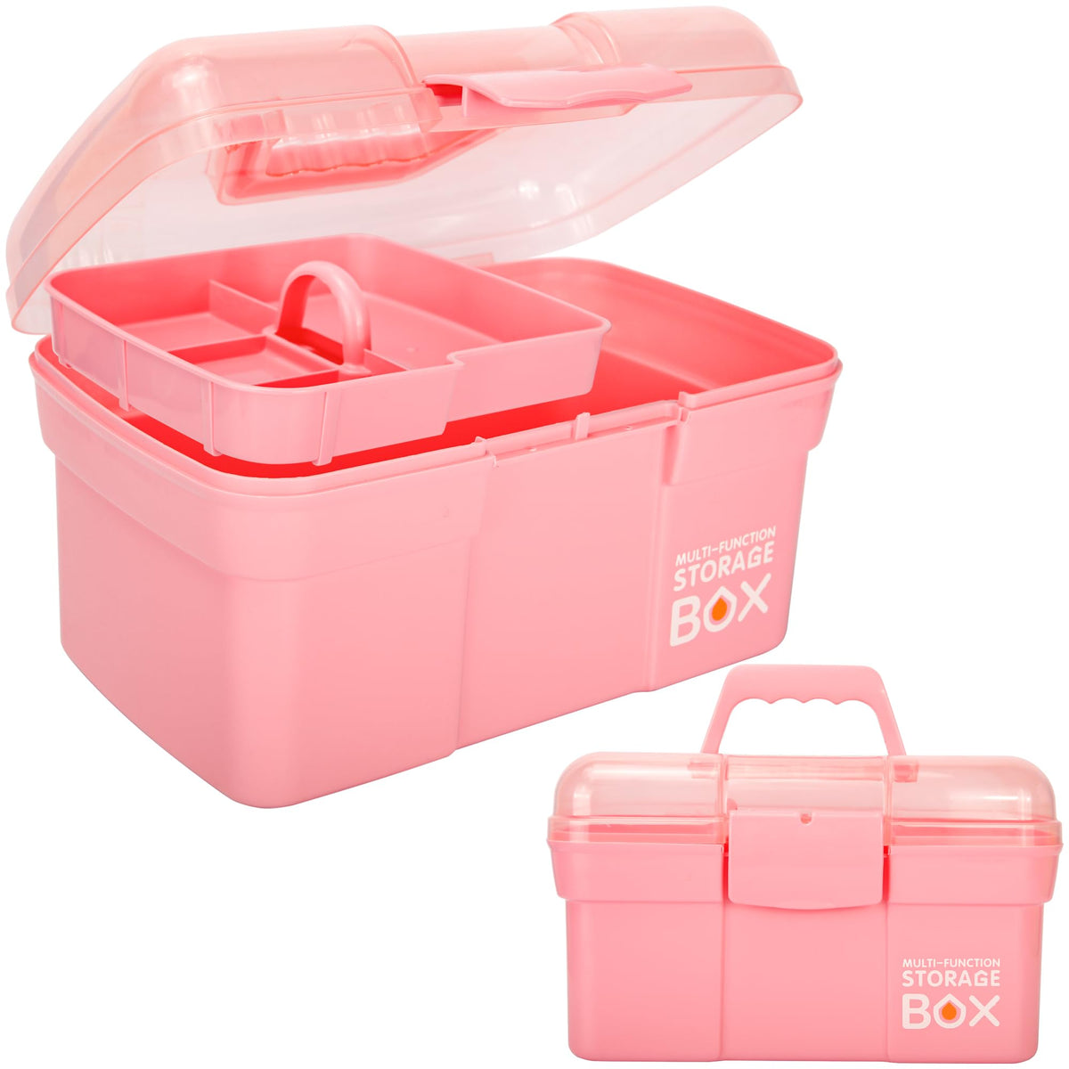Creahaus 11in Multipurpose Storage Box with Removable Tray, Plastic Small Storage Box with Handle, Portable Art Craft Organizer Case for Sewing