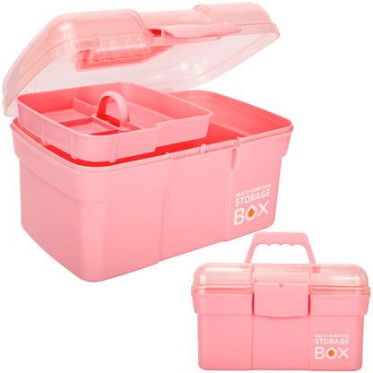 Creahaus 11in Multipurpose Storage Box with Removable Tray, Plastic Small Storage Box with Handle, Portable Art Craft Organizer Case for Sewing