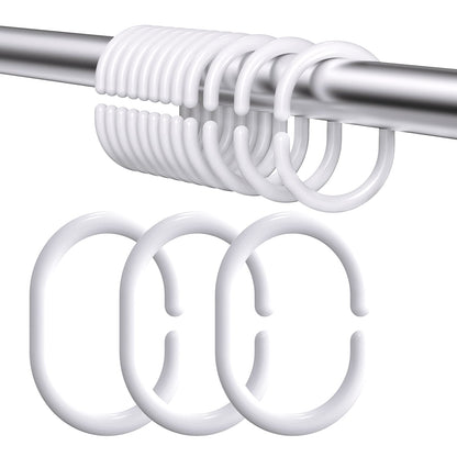 Simkopy Plastic Shower Curtain Hooks, 24 Pack C-Shaped Rings, White, for Bathroom & Window Rod
