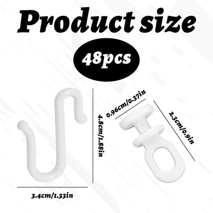 48PCS Curtain Glider Hooks Set,S-Shaped Flexible Shower Curtain Hooks,Quiet Plastic Flexible White Hooks and Gliders,Easy Install Track Rollers,for