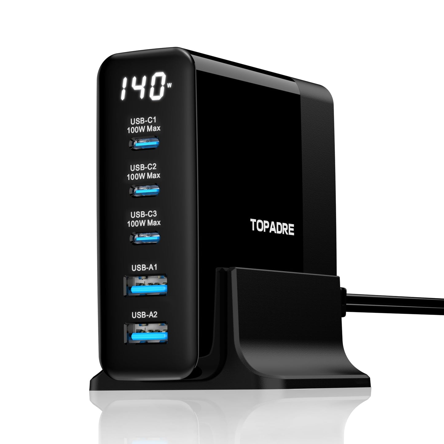 140W USB C Fast Charger Plug with Display?5 Port GaN Charging Station Hub, Max 100W PD Charging Station, USB Laptop Charger for MacBook Pro/Air/iPhone
