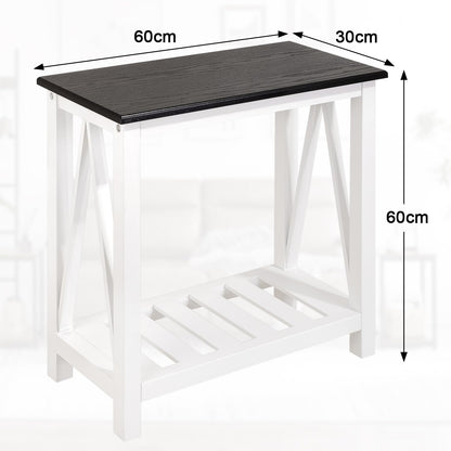 FEUFOAM Farmhouse End Side Table Wood Frame Narrow Side Table with Shelves Black White Rectangular Night Stand Sofa Table for Couch, Small Spaces