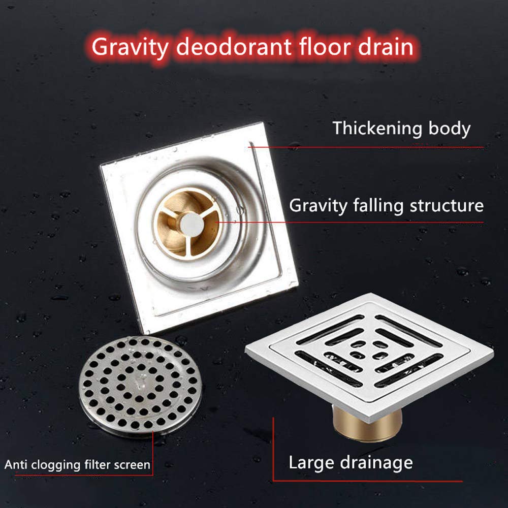 HERKINDNESS Floor Drain, Stainless Steel Wet Room Drain, Floor Ground Drain with Anti-Backflow Valve, Double Layer Filtration, Effective Anti-Odor