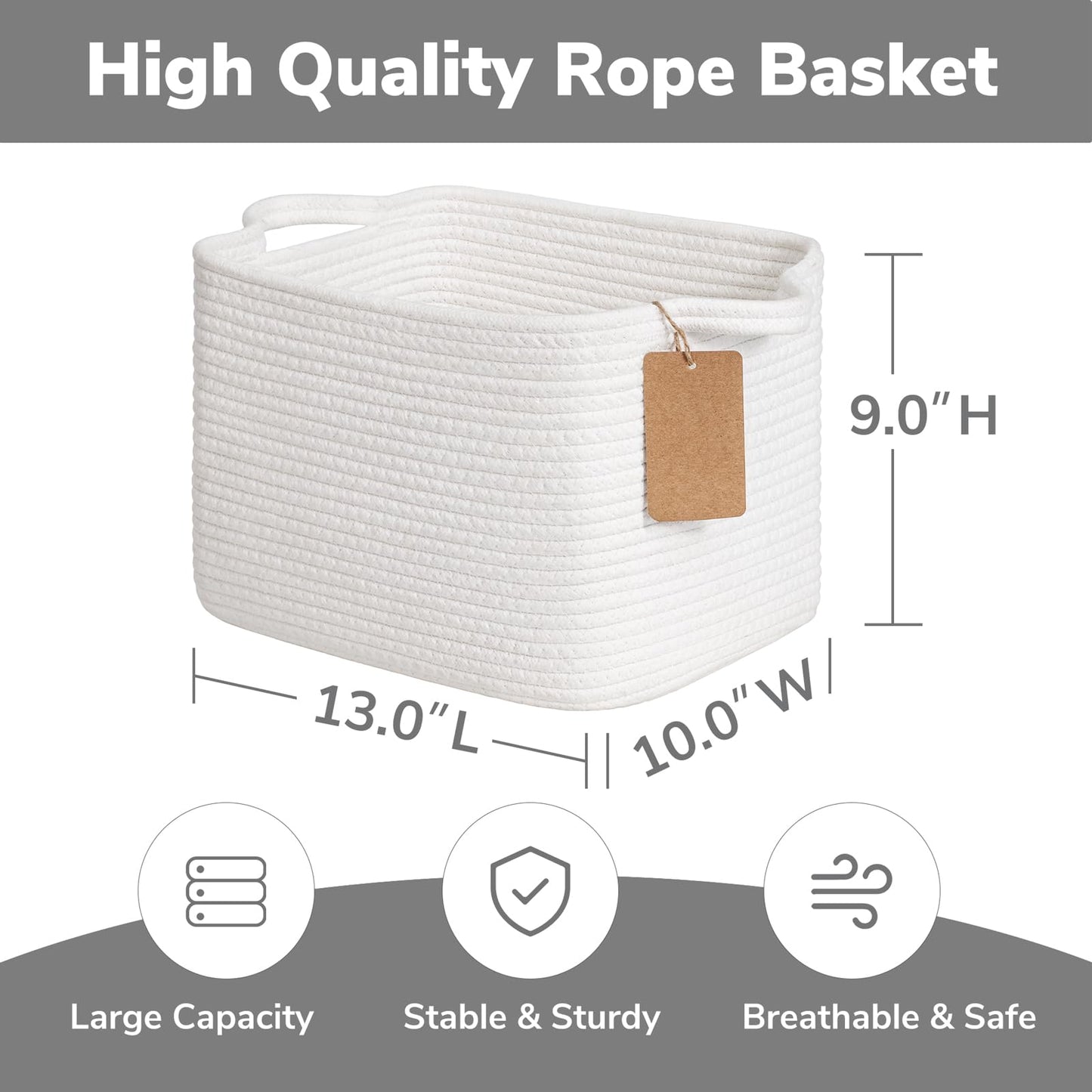 TIMEYARD White Cotton Rope Storage Basket Woven Shelf Basket for Organising