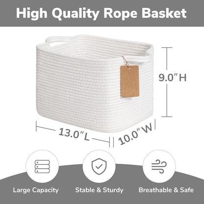 TIMEYARD White Cotton Rope Storage Basket Woven Shelf Basket for Organising