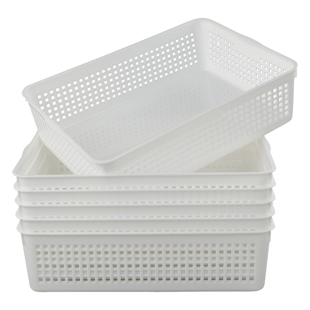 Gitany 6-Pack White A4 Basket Tray, A4 Rectangular Plastic Storage Basket
