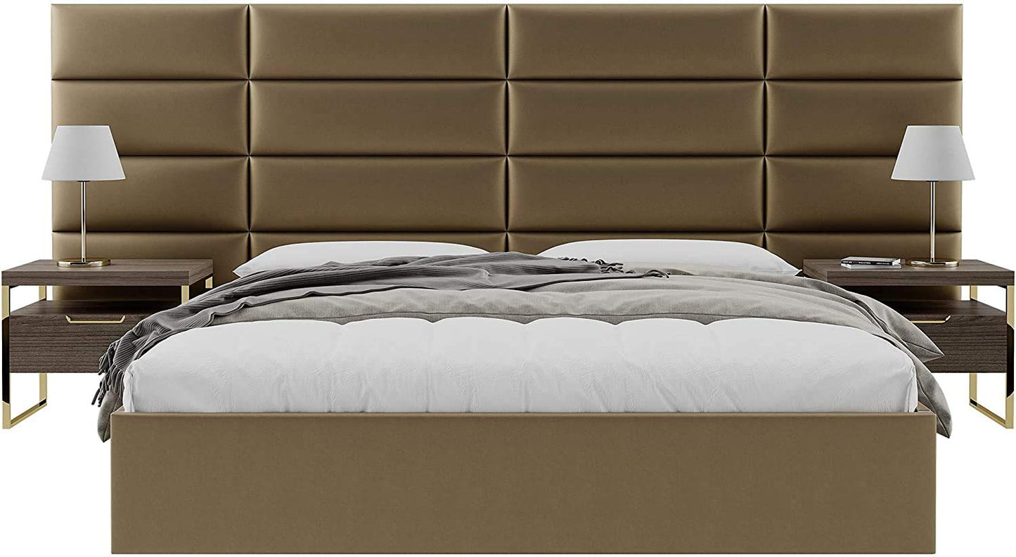 VANT Upholstered Accent Wall Panels - Packs of 4 - Easy to Install - Twin-King Size Headboard (91cm Wide, Metallic Gold)