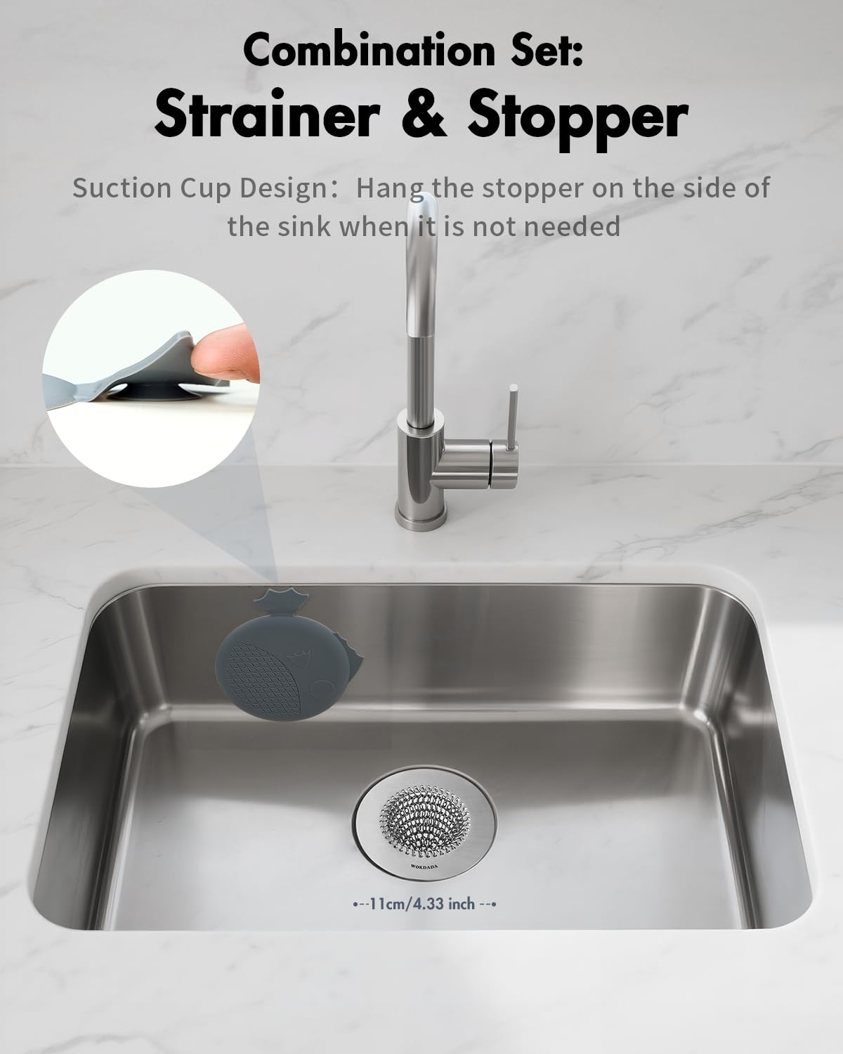 WOKDADA Reversible Kitchen Sink Strainer & Stopper, Easy-Clean & Anti-Clog Kitchen Sink Plug
