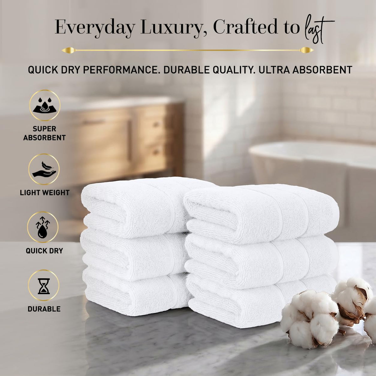 Bathroom Hand Towels 6 Pc Set I Lightweight I Quick-dry I OEKO-TEX I White