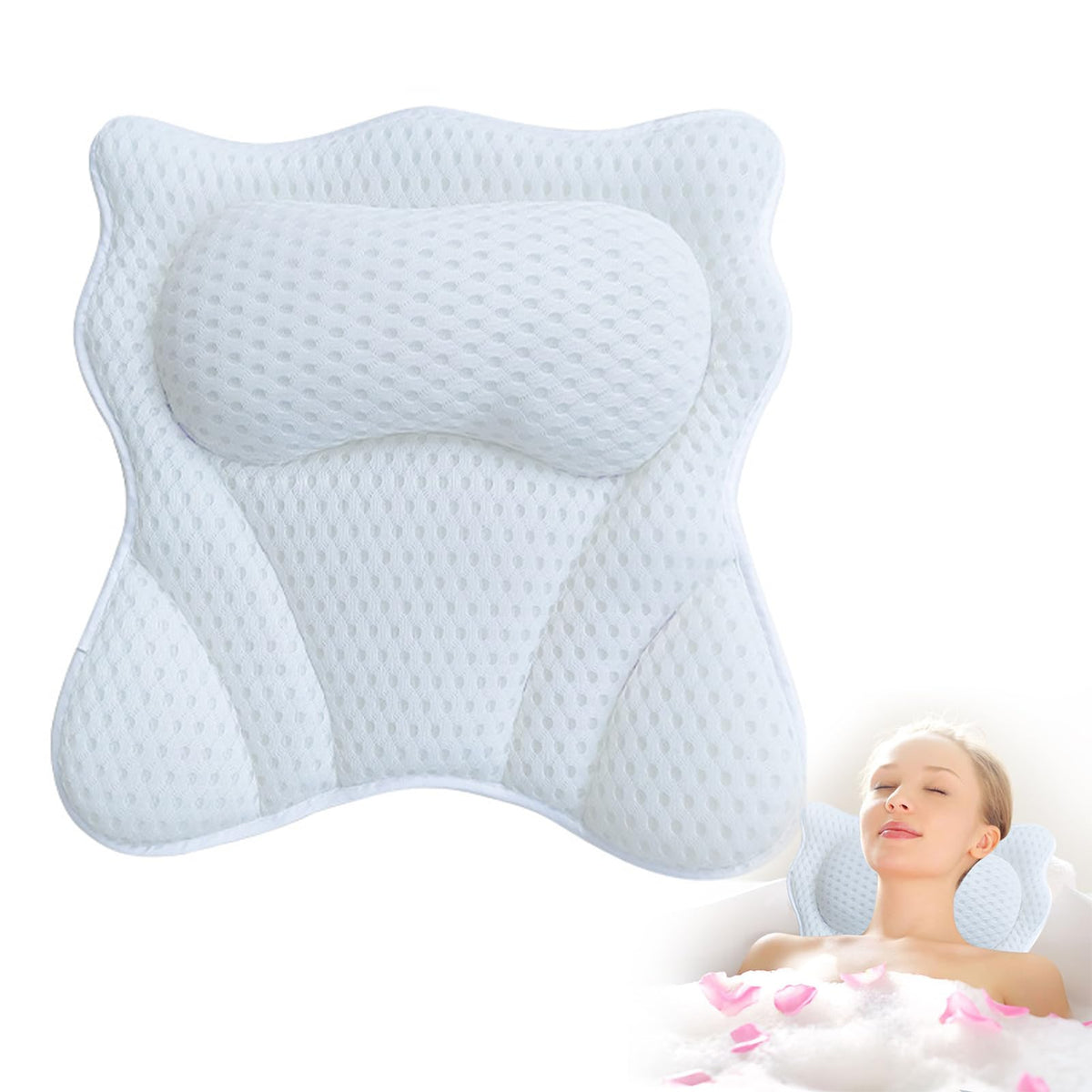 Bath Pillow,Bath Pillows for Head and Neck with 6 Suction Cups,Bath Cushion