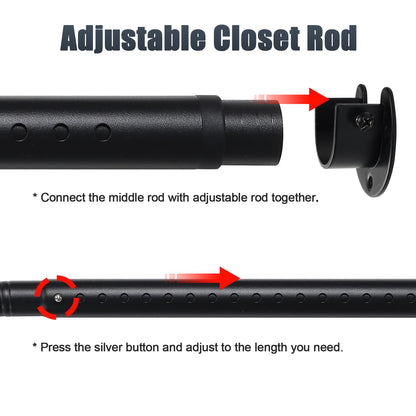 Closet Rods for Hanging Clothes, 40 to 248cm Adjustable Metal Closet Rod, Heavy Duty Extendable Wardrobe Rod