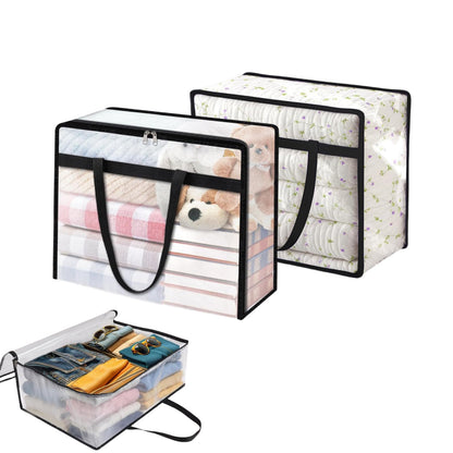 2 Pack Clear Storage Bags for Comforter, Clothes & Bedding, Vinyl Foldable Moving Bags with Zipper and Handle, Closet Organizer and Under-Bed Storage