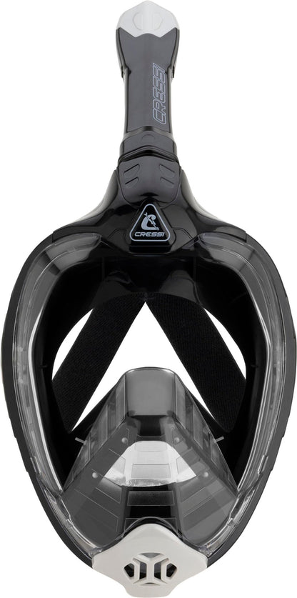 CRESSI Bali Full Face Mask Black/Grey S/M - Unisex Integral Snorkel Mask, Anti Fog Clear Lens, 100% Silicone, Dry Snorkel with Float Valve, Action Cam