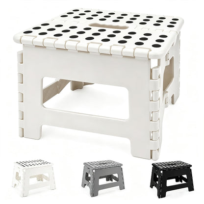 MASS DYNAMIC 9 Inch Folding Step Stool, Portable Plastic Footstool with Carry Handle, Non-Slip Top, Compact Collapsible Seat for Kitchen, Bathroom