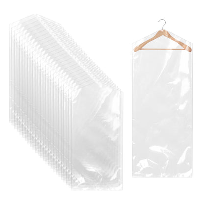 25 Pack Plastic Clothes Covers Protector Bags 59× 23.6 inches Clear Garment Bags Dry Cleaning Bags
