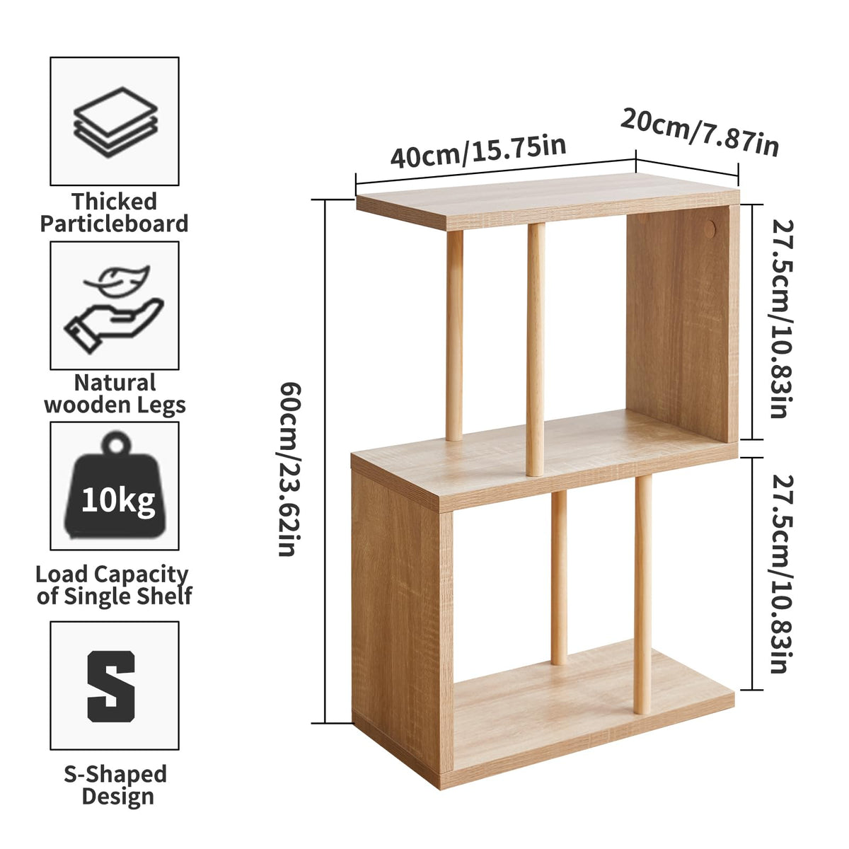 Aibiju 3-Tiered S-Shaped Side Table for Small Spaces, Freestanding Side Table, Sofa End Table, Narrow End Table