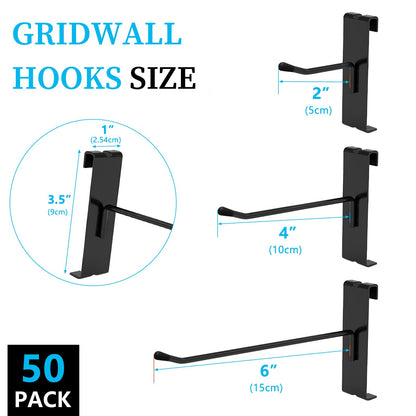 YFNVH 50 Pack Gridwall Hooks, Black Metal Display Hooks, 15 x 9 x 2.5 cm